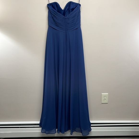 NWOT Allure Bridals Bridesmaid Formal 1221 Dress Navy Chiffon Ruched Strapless 4 - Picture 4 of 16